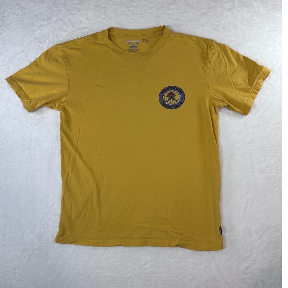 Billabong Mens Yellow Rose Bone Peace Sign Graphic Premium T-Shirt Small